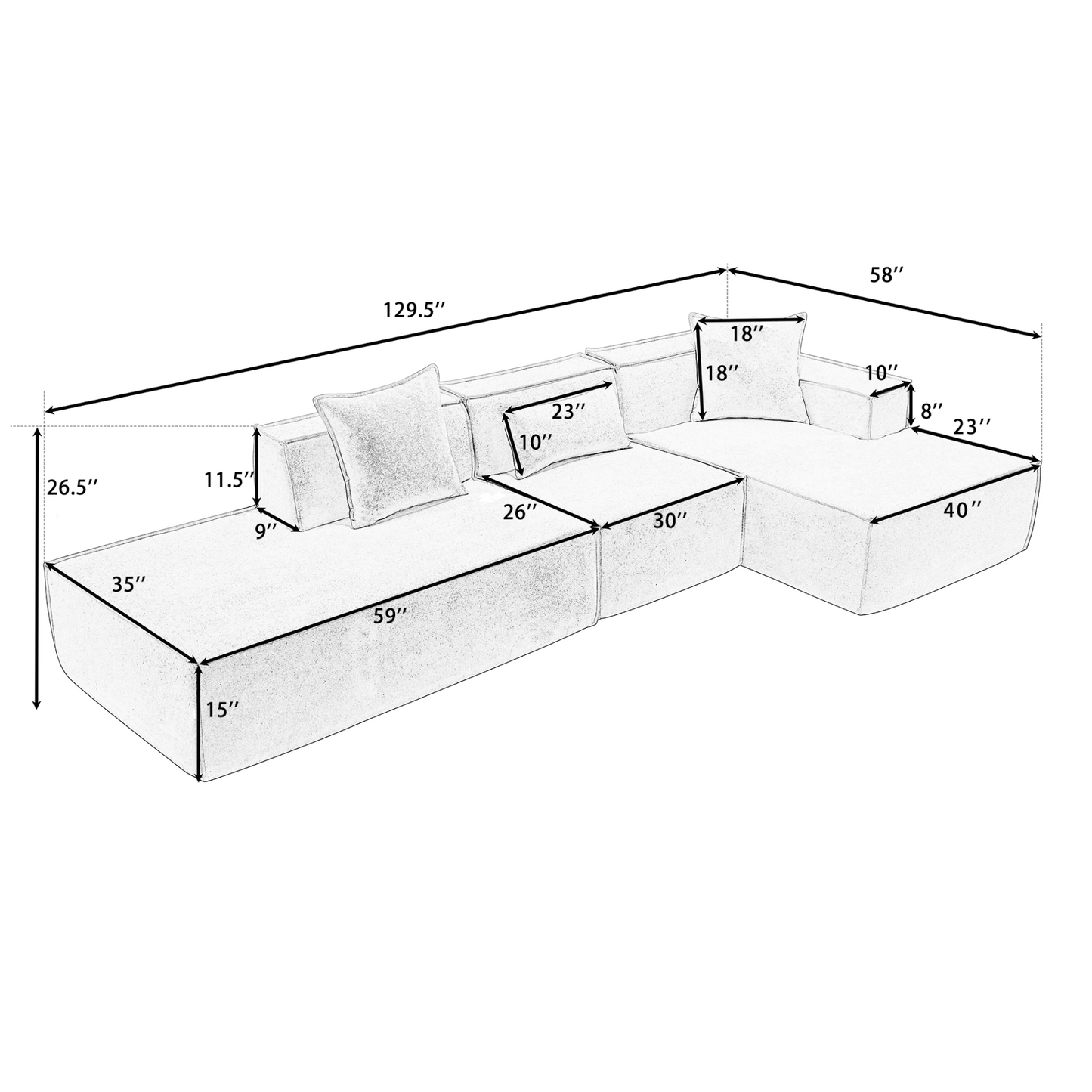 Modular combination living room sofa set, modern minimalist sofa, free installation sofa, L-shaped, Italian minimalist tofu block sofa,  Right-Hand Facing,Light Brown