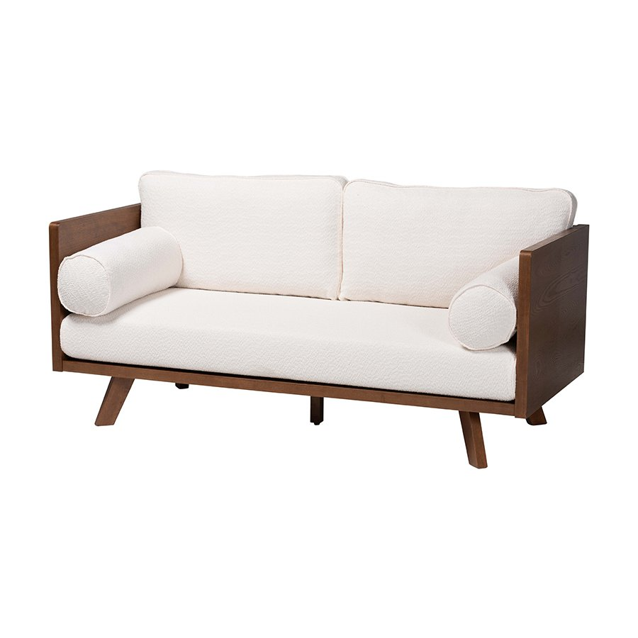 Uriel Mid-Century Modern Cream Boucle Fabric Sofa