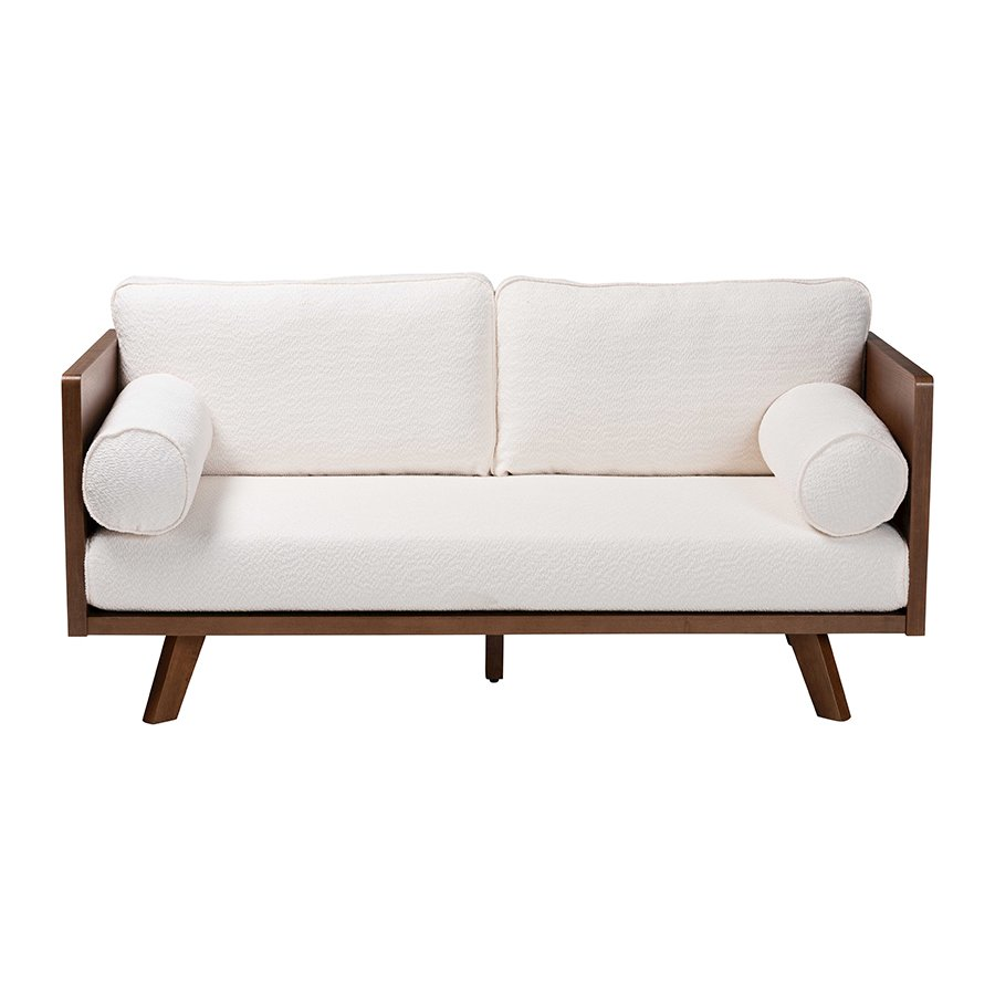 Uriel Mid-Century Modern Cream Boucle Fabric Sofa