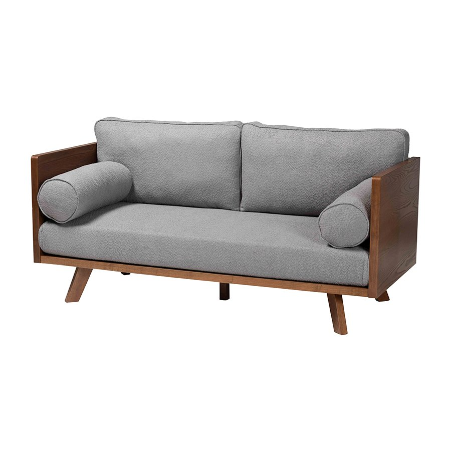 Uriel Mid-Century Modern Grey Boucle Fabric Sofa