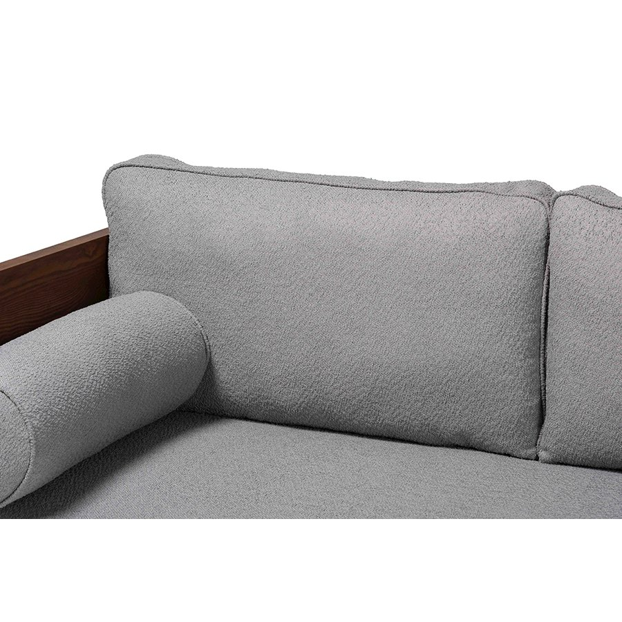 Uriel Mid-Century Modern Grey Boucle Fabric Sofa