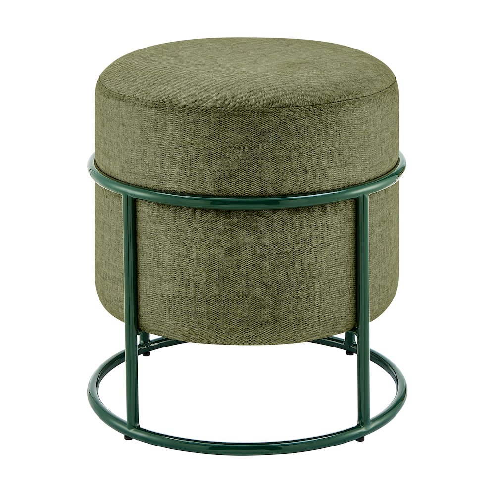 Ophelia Velvet Round Ottoman w/ Green Metal Frame