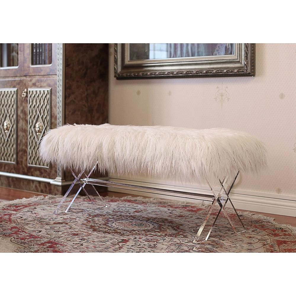 Fur bench/Ottoman with Acrylic Legs.