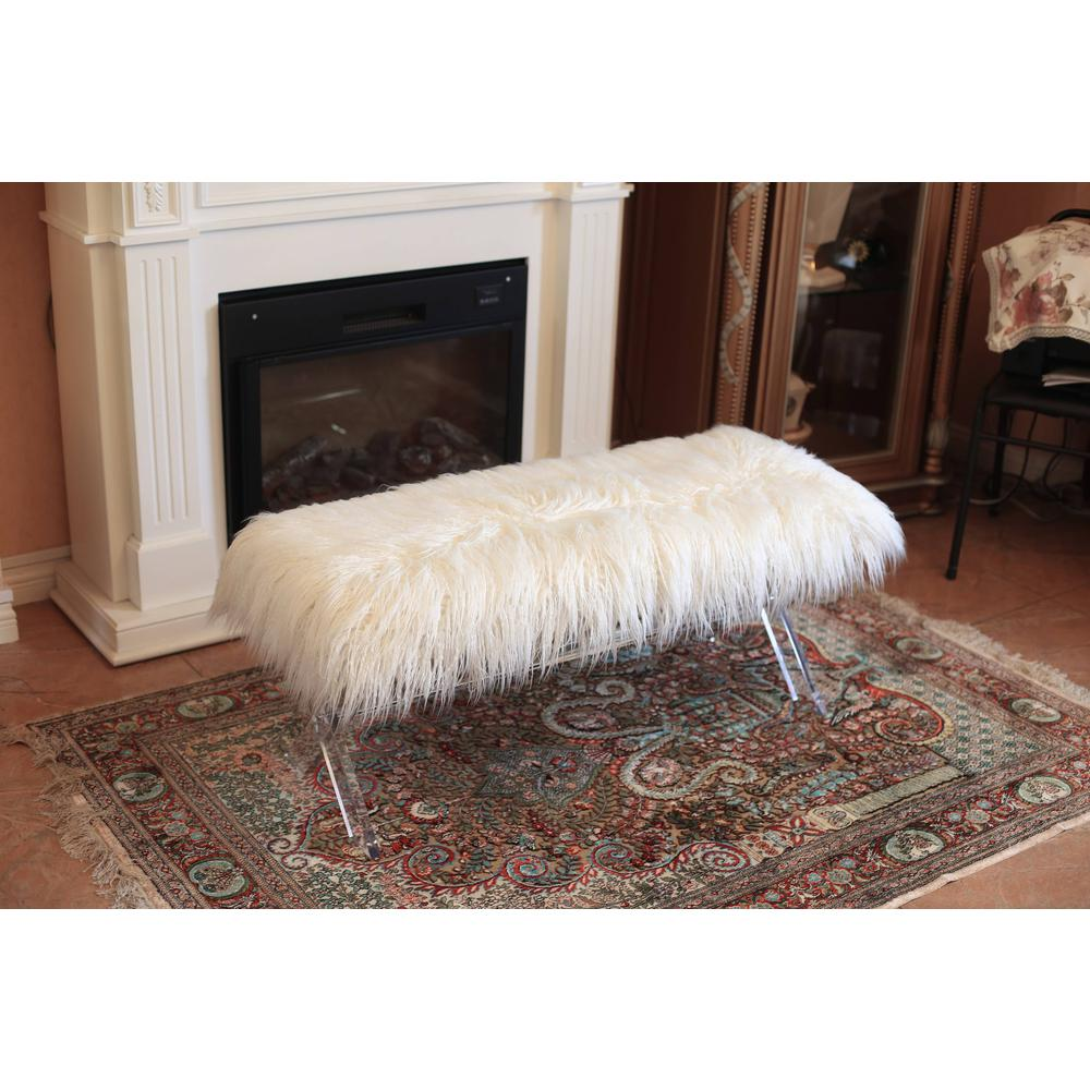 Fur bench/Ottoman with Acrylic Legs.