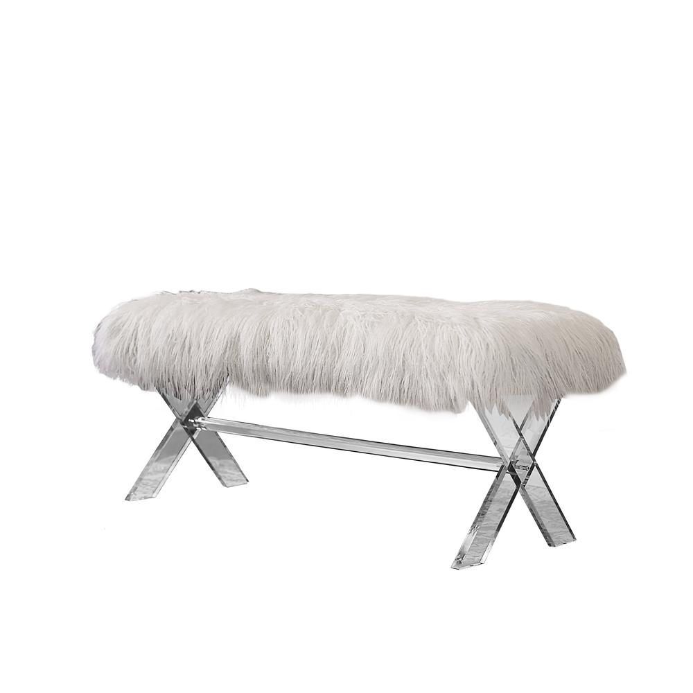 Fur bench/Ottoman with Acrylic Legs.