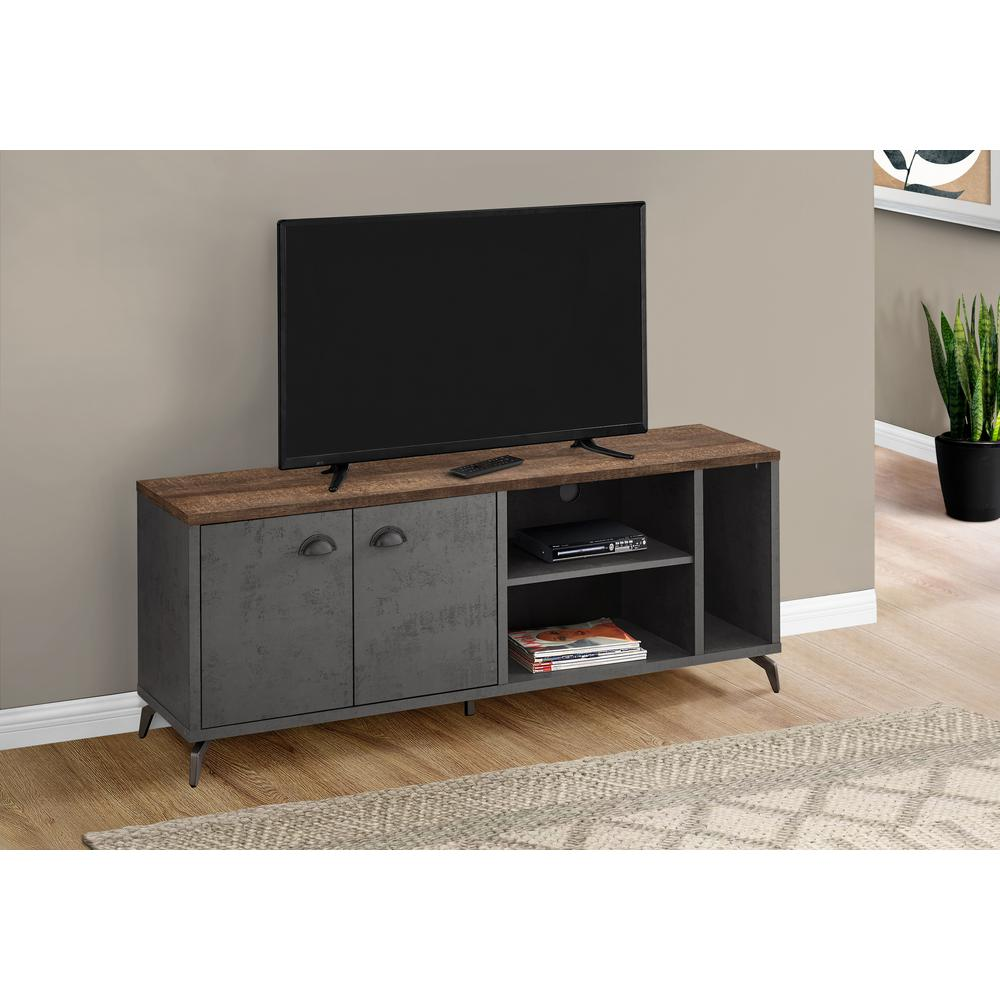 TV STAND - 60"L / GREY CONCRETE / MEDIUM BROWN RECLAIMED