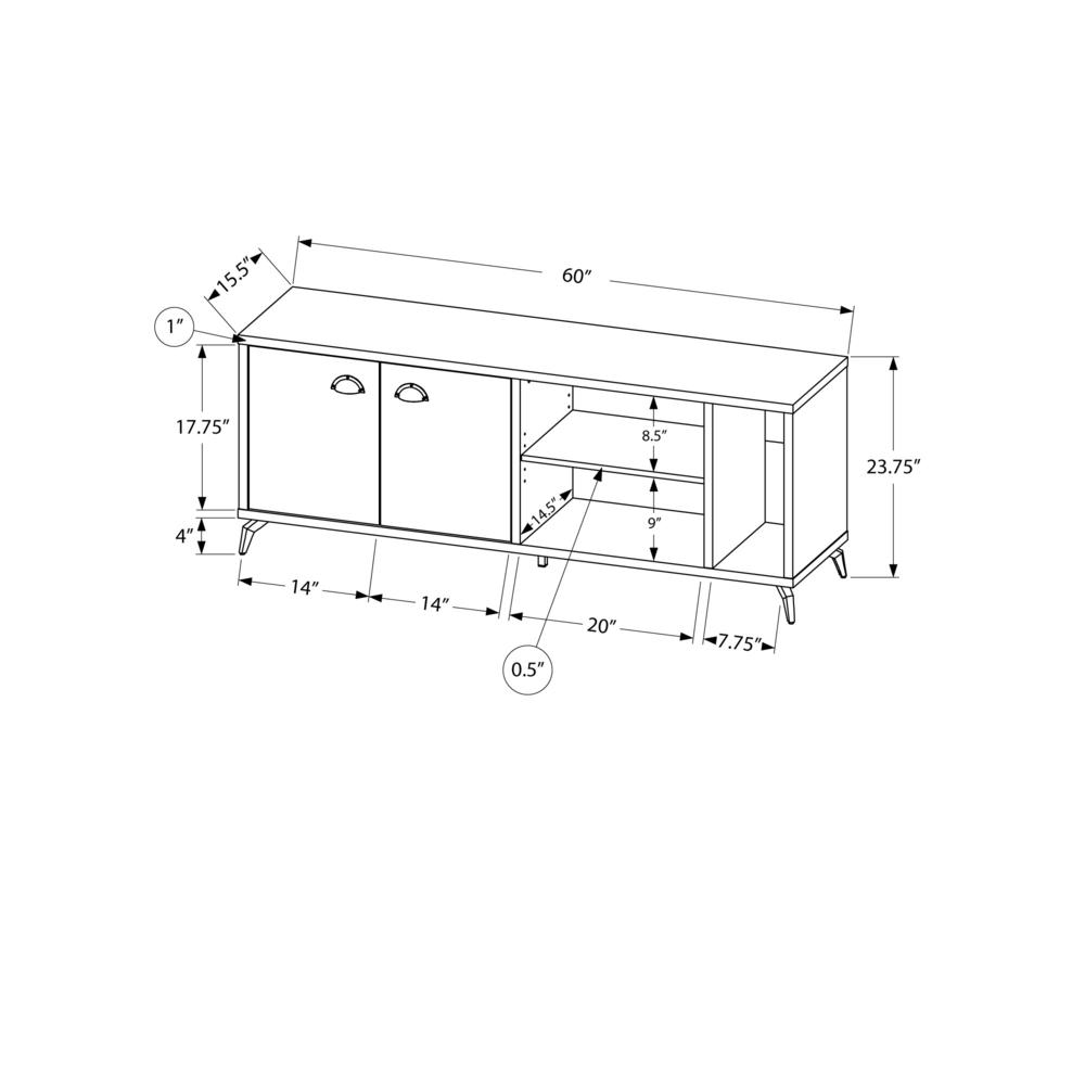 TV STAND - 60"L / GREY CONCRETE / MEDIUM BROWN RECLAIMED