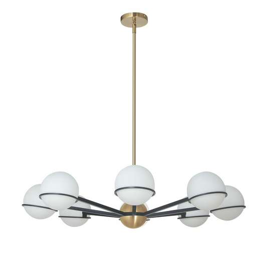 8 Light Halogen Chandelier, Matte Black with White Opal Glass    (SOF-388C-MB)