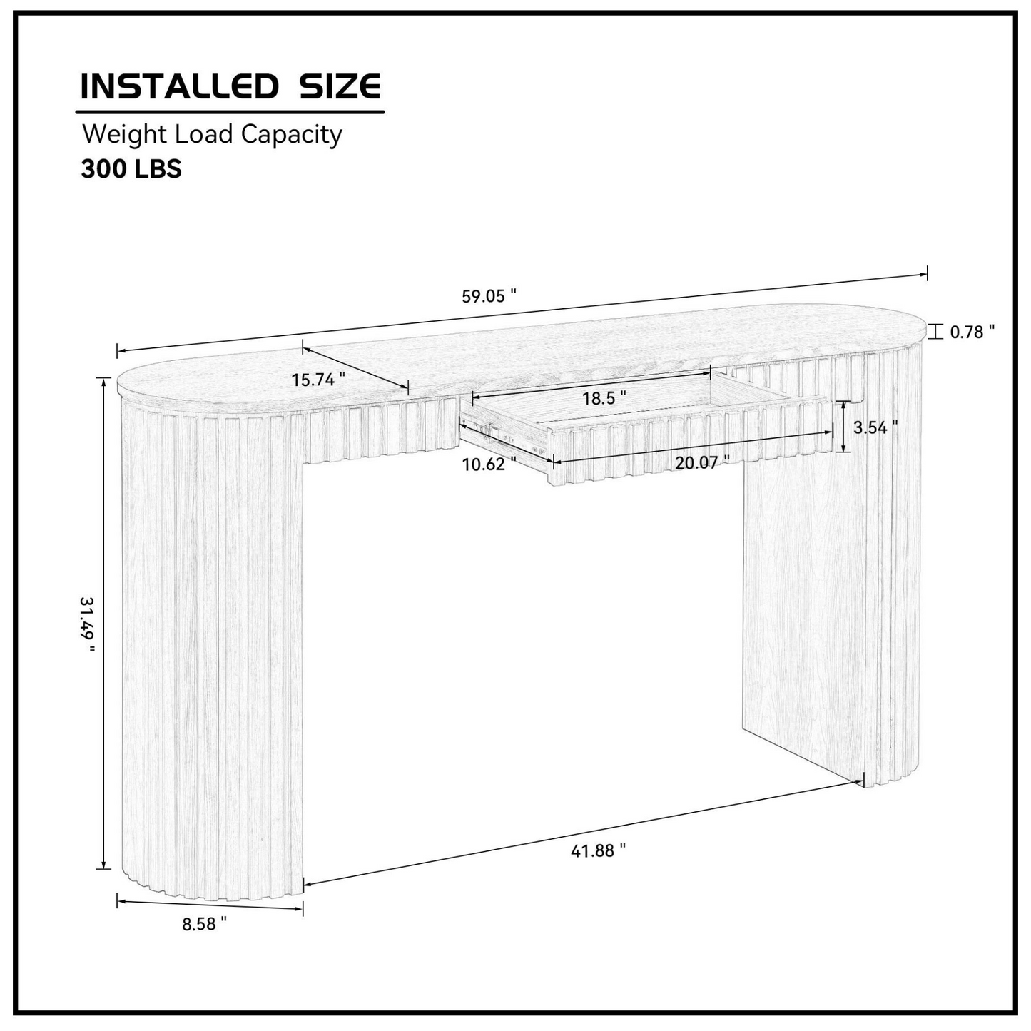 59.05'' Modern Console Table with Drawer for Entryway with Unique Vertical Stripe Design for Living Room Hallway Foyer Entrance Study,BLACK