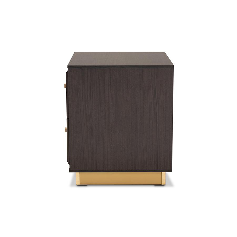 Cormac Transitional Dark Brown Finished Wood and Gold Metal 2-Drawer Nightstand