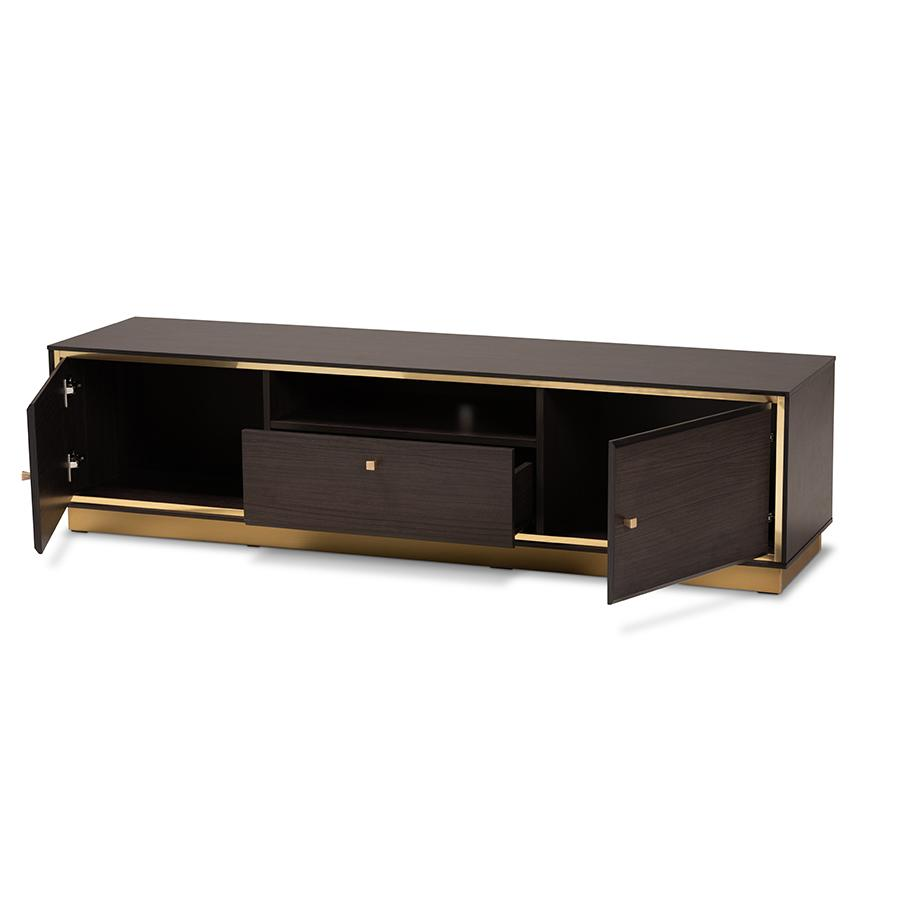 Cormac Transitional Dark Brown Finished Wood and Gold Metal 2-Door TV Stand