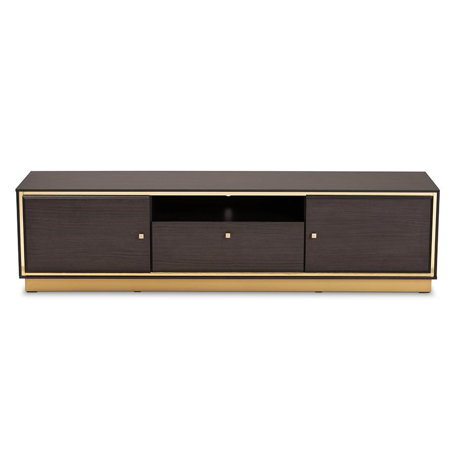 Cormac Transitional Dark Brown Finished Wood and Gold Metal 2-Door TV Stand