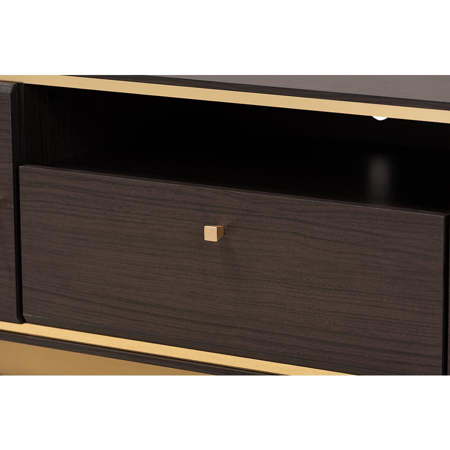 Cormac Transitional Dark Brown Finished Wood and Gold Metal 2-Door TV Stand