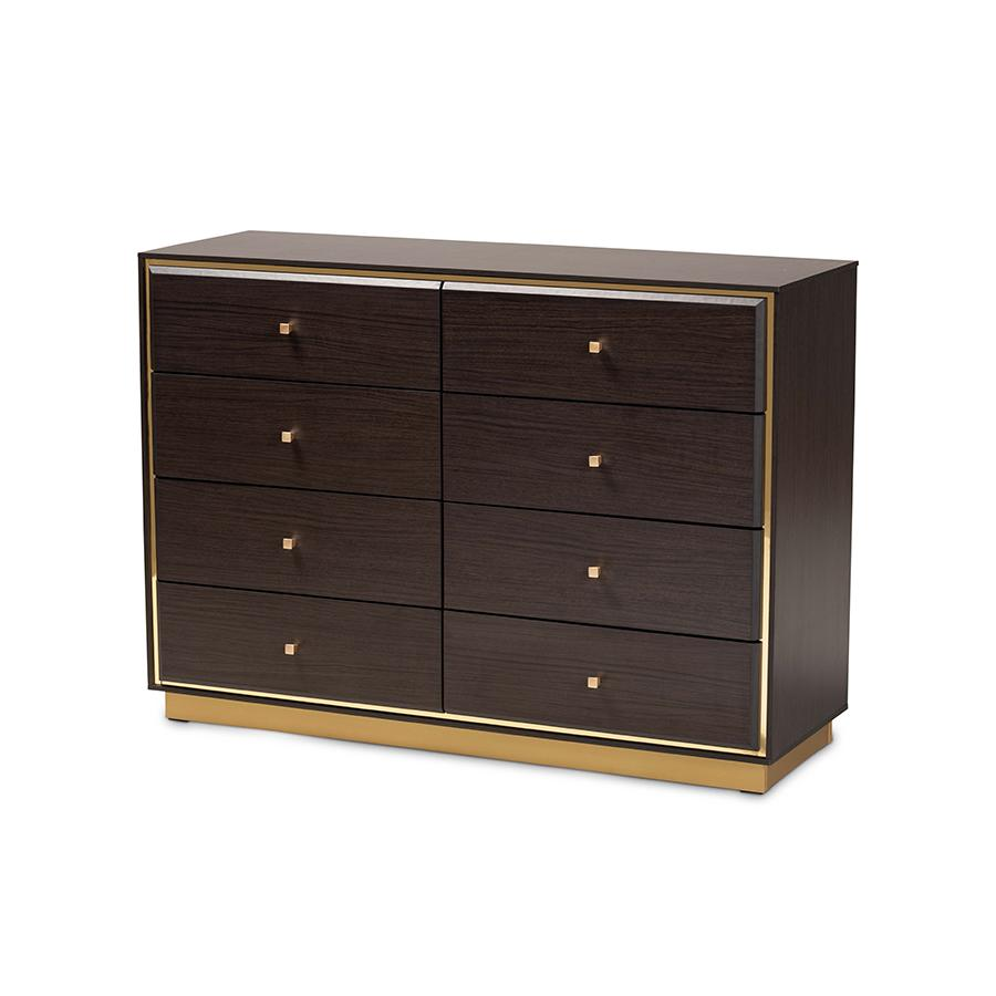 Cormac Espresso Brown Finished Wood and Gold Metal 8-Drawer Dresser