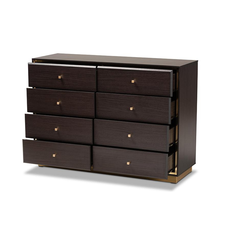 Cormac Espresso Brown Finished Wood and Gold Metal 8-Drawer Dresser