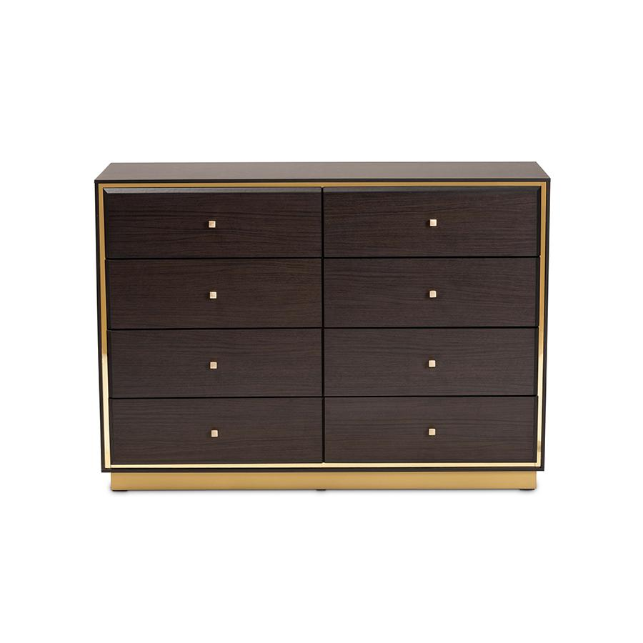 Cormac Espresso Brown Finished Wood and Gold Metal 8-Drawer Dresser