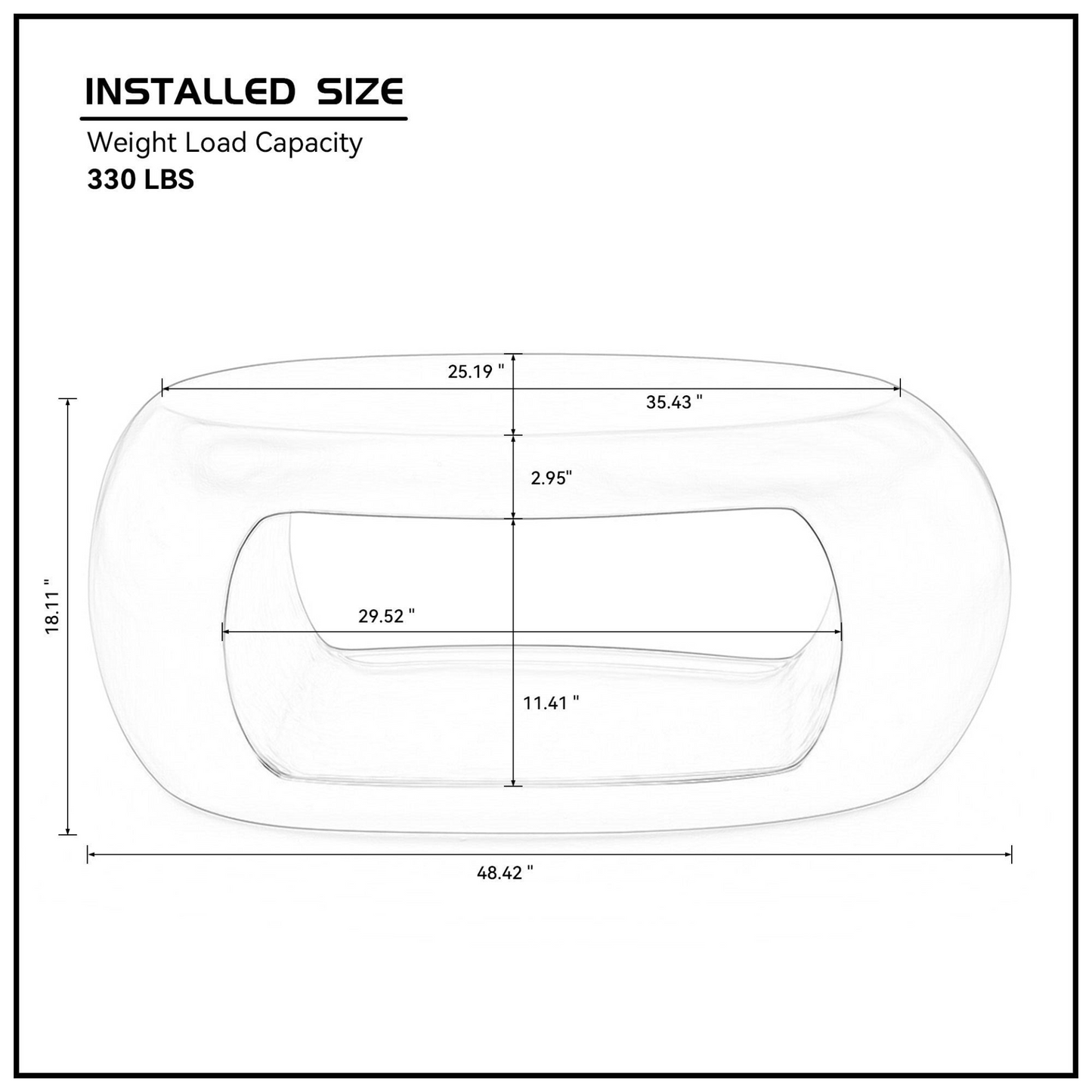 48.42'' Modern Oval Coffee Table, Sturdy Fiberglass Center Cocktail Table Tea Table for Living Room, White, No Need Assembly