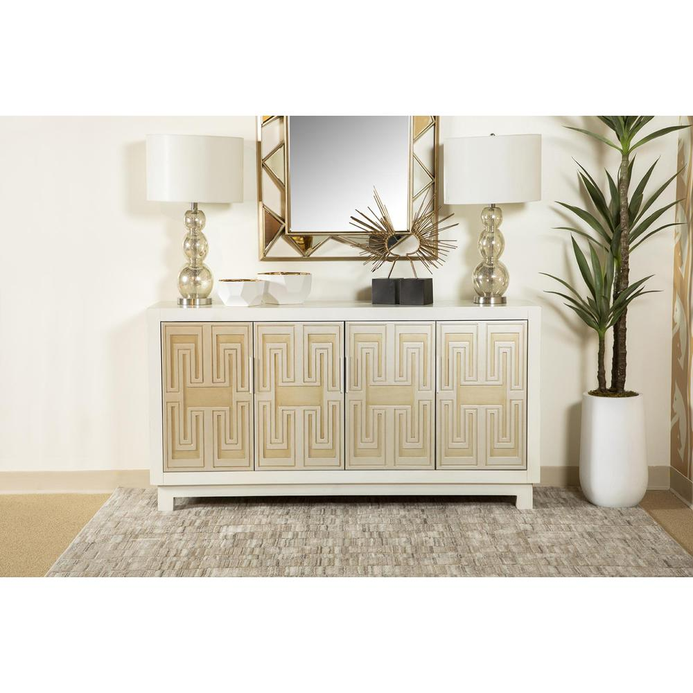 Voula Rectangular 4-door Accent Cabinet White and Gold