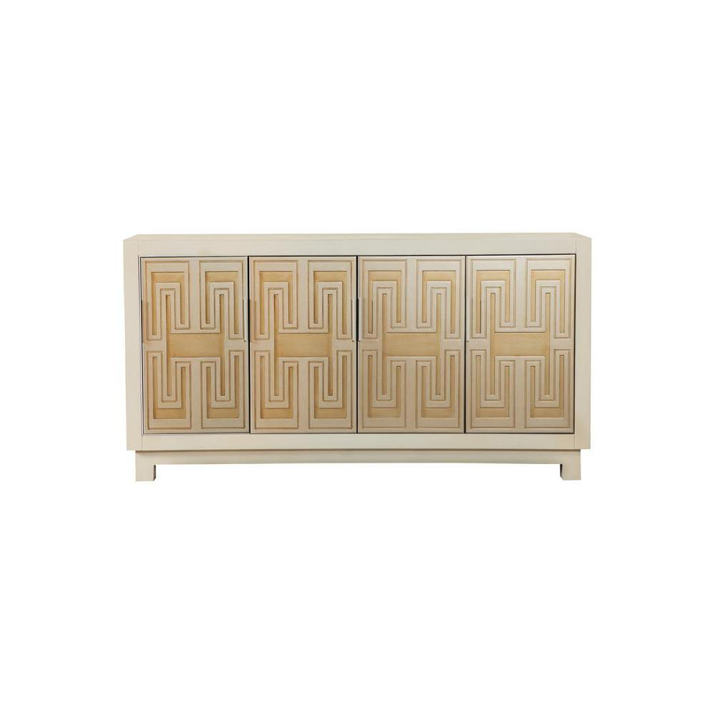 Voula Rectangular 4-door Accent Cabinet White and Gold