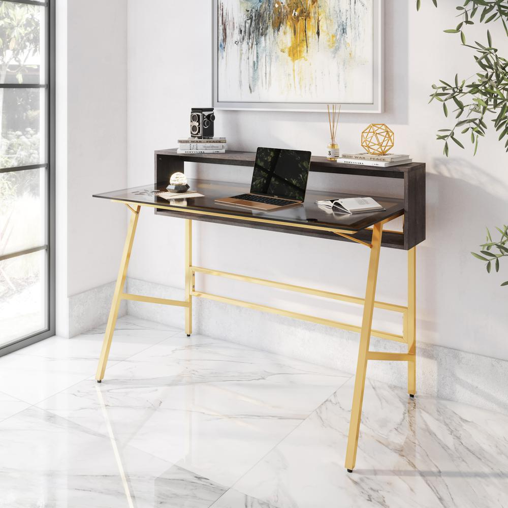 Techni Mobili Home Office Writing Desk wih riser, Gold