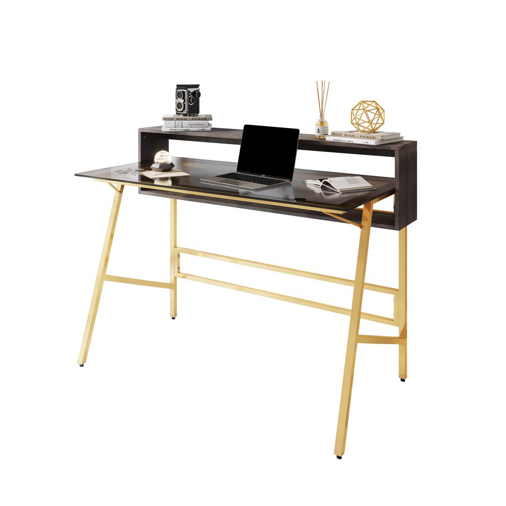 Techni Mobili Home Office Writing Desk wih riser, Gold