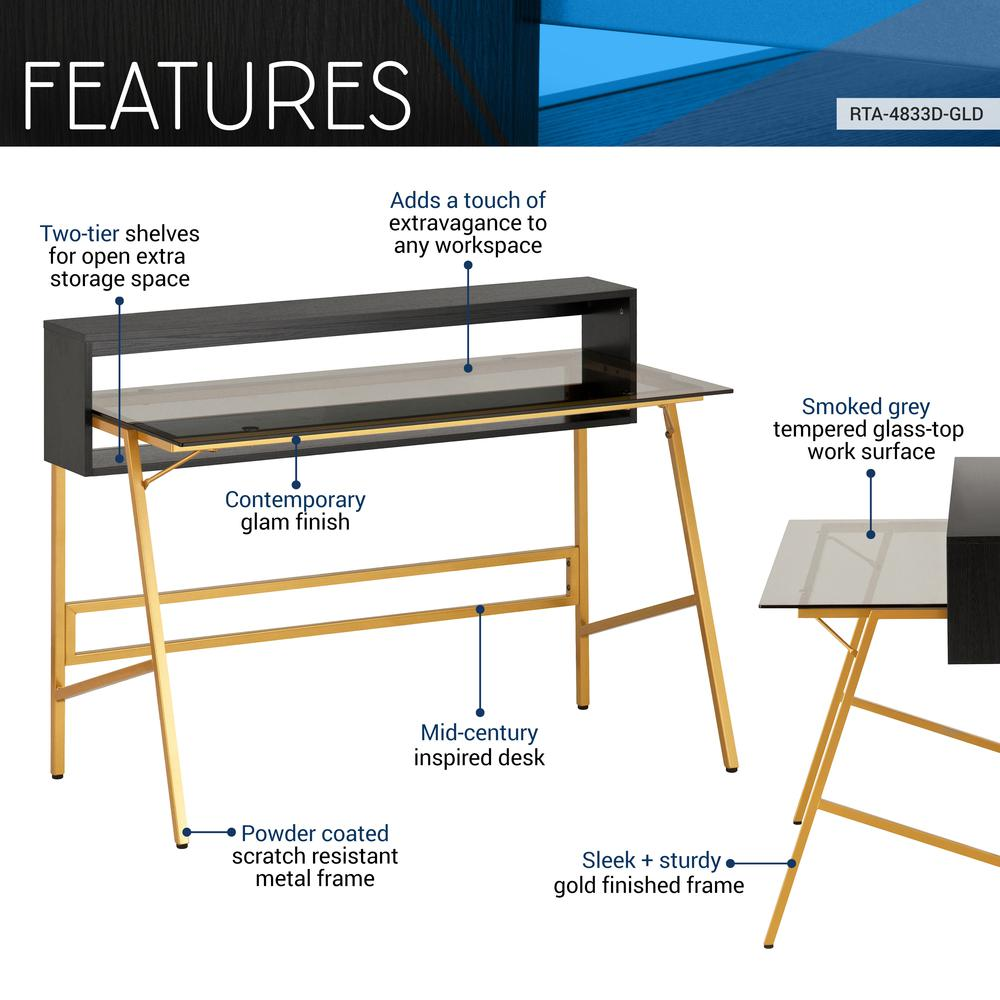 Techni Mobili Home Office Writing Desk wih riser, Gold