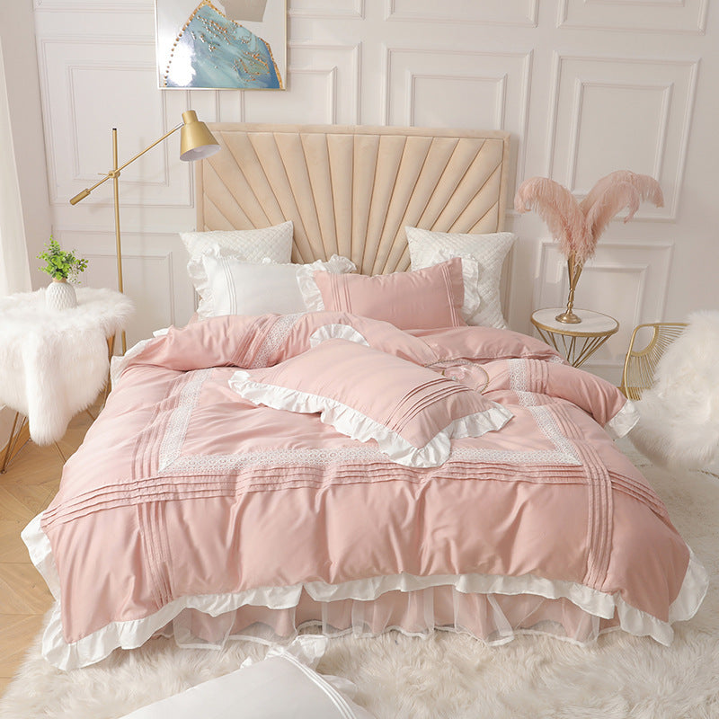 Lace Bed Skirt Quilt Cover Girl Heart Household Bedding Korean Princess Style Four-piece Quilt Cover