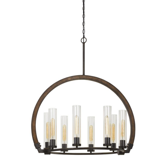 60W X 8 Sulmona Wood/Metal Chandelier With Glass Shade (Edison Bulbs Not included)