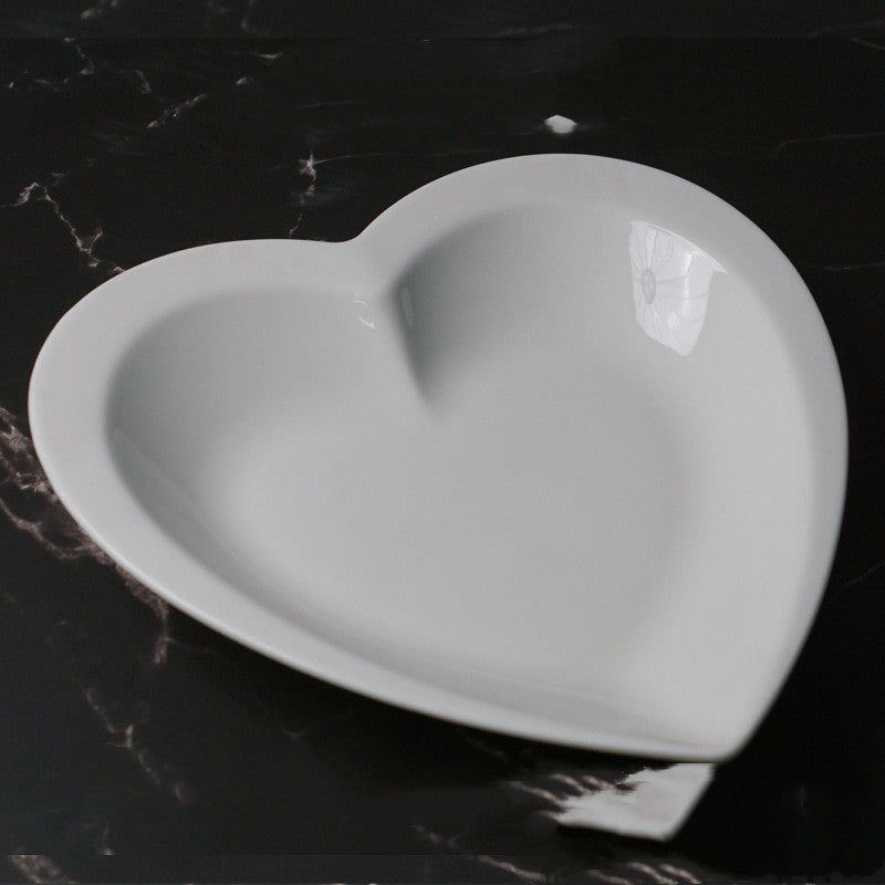 White Ceramic Heart-shaped Plate Household Ceramics