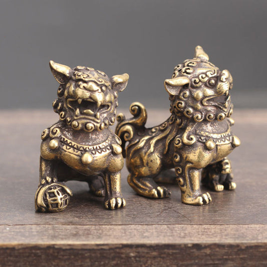 Vintage Brass Lion Pair Tabletop Ornament