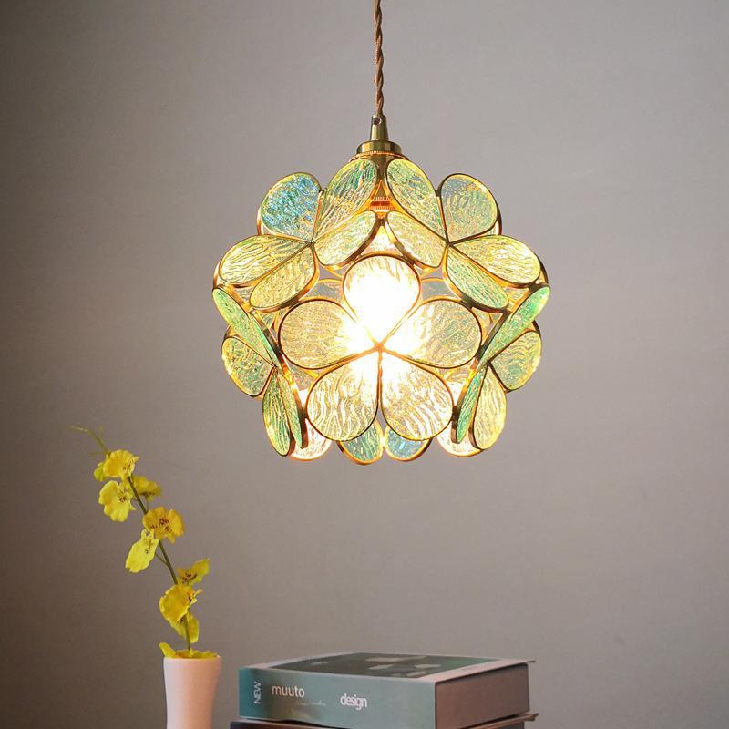 Japanese Creative Chandelier Brass Handmade Glass Petals