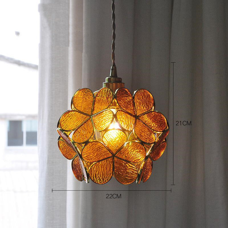 Japanese Creative Chandelier Brass Handmade Glass Petals